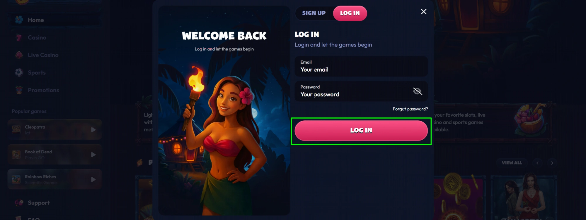 Seven Casino secure login page